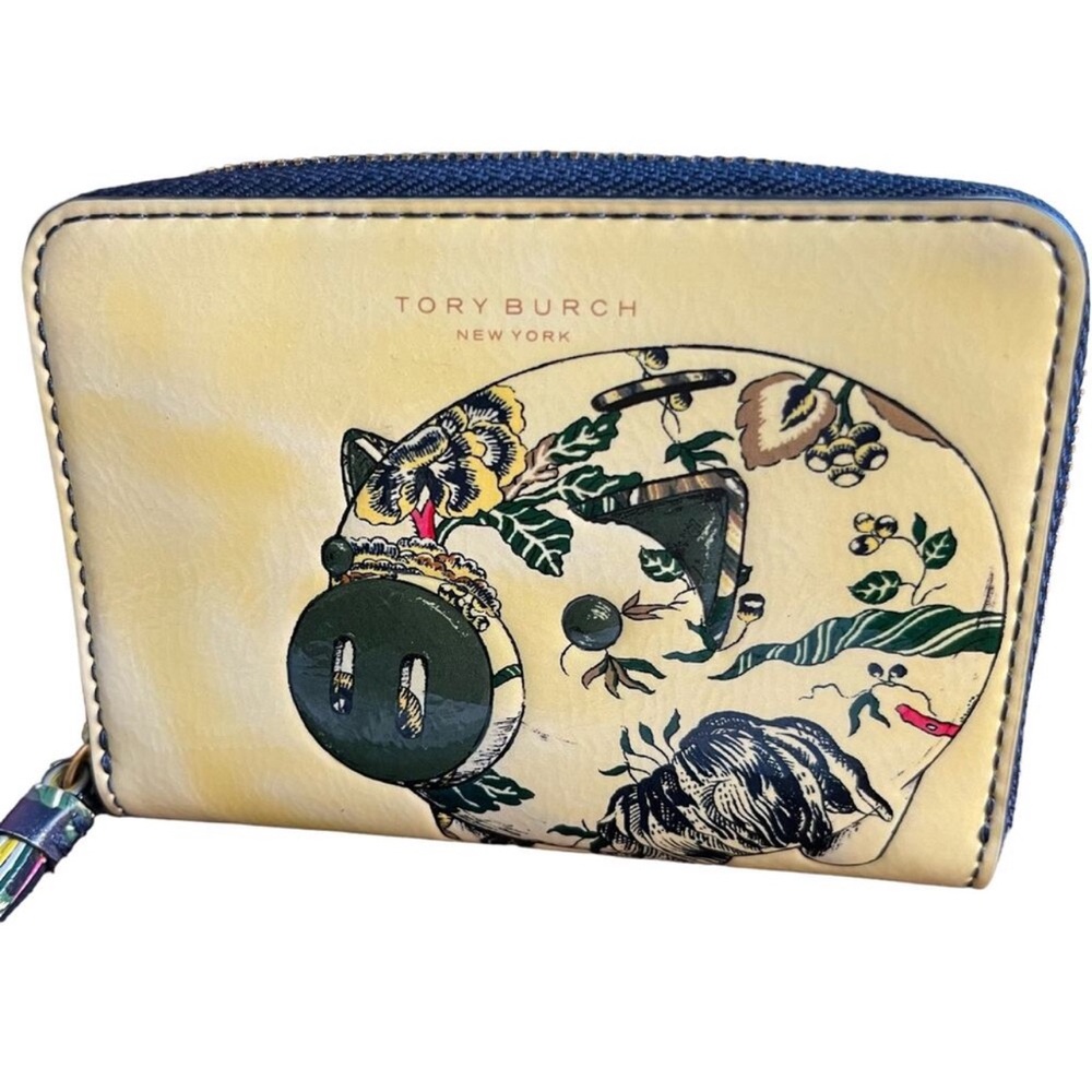 EUC RARE Tory Burch Peggy The Pig Zip Around LeatherCoin Case 4.5" X 3.5"